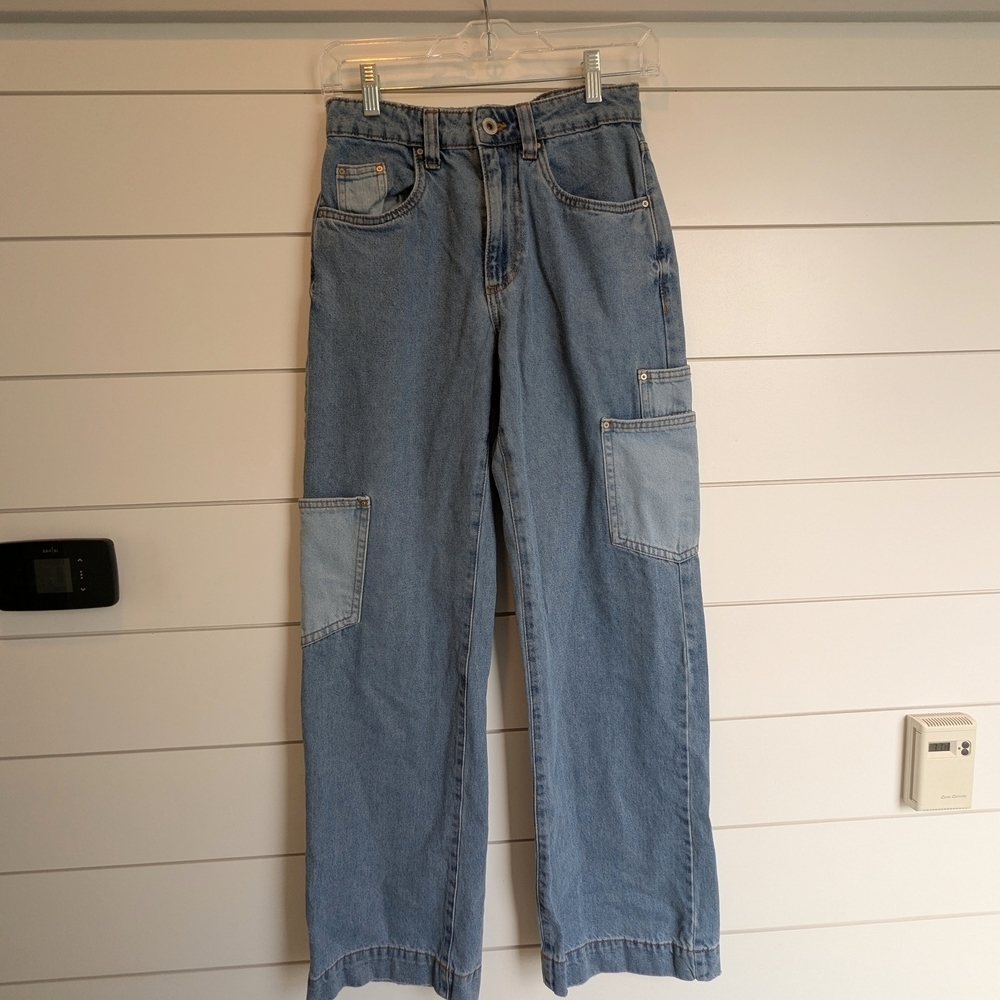 Cotton On Utility Pocket Straight Jeans Color Block Pockets Size 2 High Rise